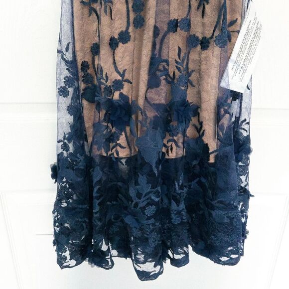 Dress the Population Womens Audrey Midi A-Line 3D Floral Dress Navy Nude Medium - Picture 12 of 13